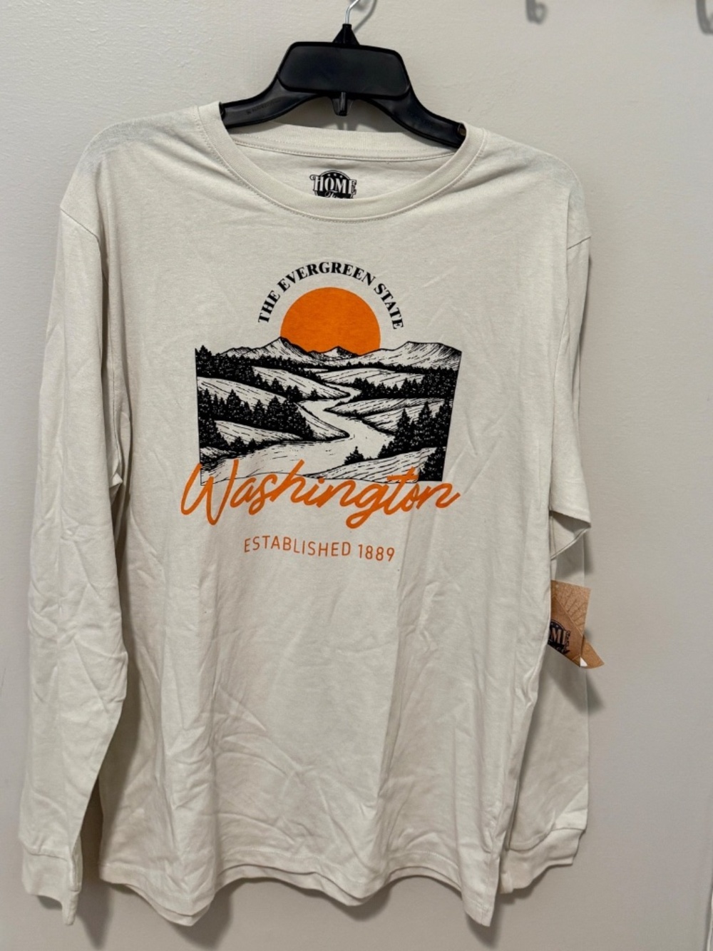 Home Free Shirt Men’s Large Cream Washington Evergreen State Long Sleeve Graphic